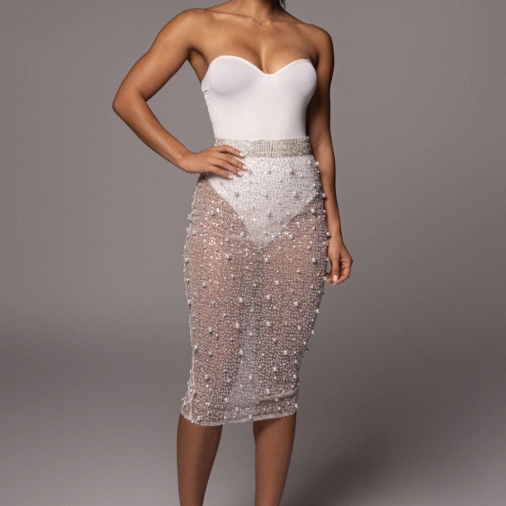 JLUX LABEL Beaded Midi Skirt with Rhinestone Waistband - Picture 11 of 13
